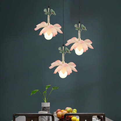 Chinese Lotus Orb Iron Resin Ceramic Chandelier — 3 / 110V-120V For US/CA