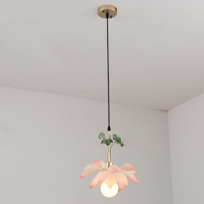 Chinese Lotus Orb Iron Resin Ceramic Chandelier