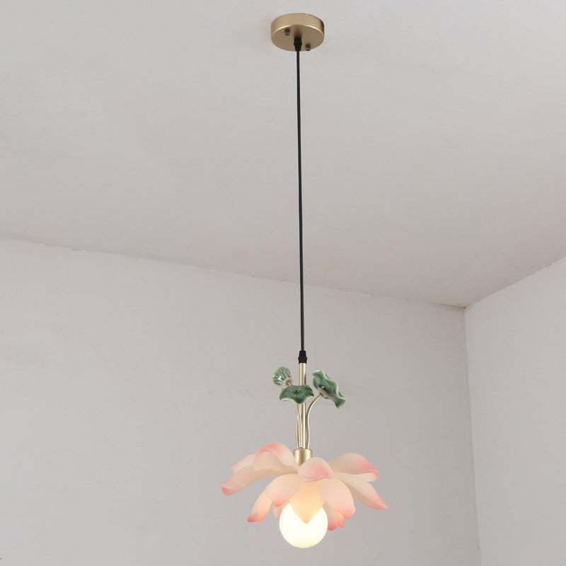 Chinese Lotus Orb Iron Resin Ceramic Chandelier