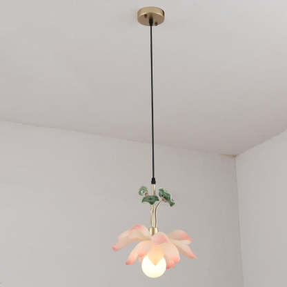 Chinese Lotus Orb Iron Resin Ceramic Chandelier