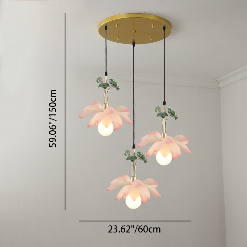 Chinese Lotus Orb Iron Resin Ceramic Chandelier — 5 / 110V-120V For US/CA