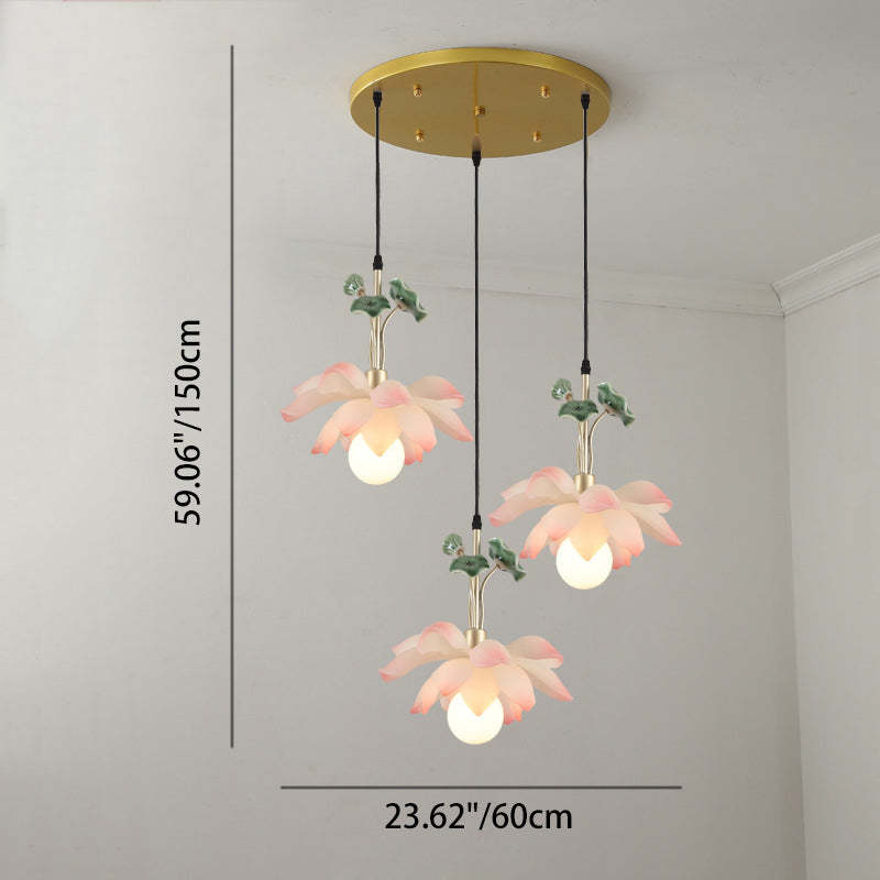 Chinese Lotus Orb Iron Resin Ceramic Chandelier — 5 / 110V-120V For US/CA
