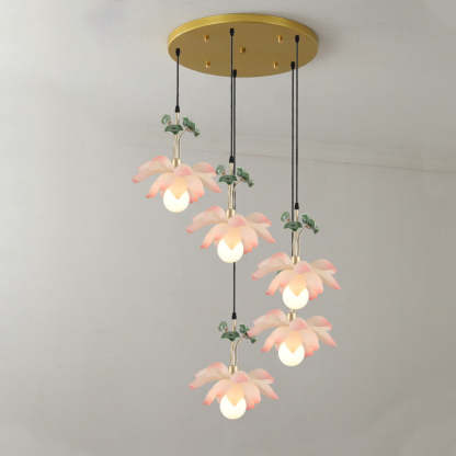 Chinese Lotus Orb Iron Resin Ceramic Chandelier