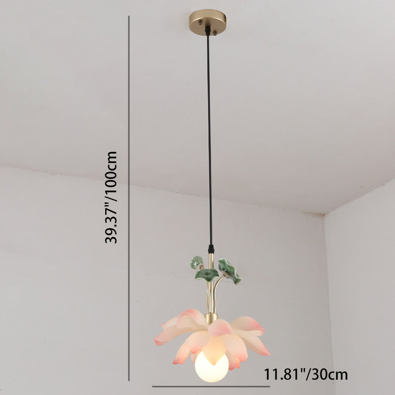 Chinese Lotus Orb Iron Resin Ceramic Chandelier — 3 / 220V-240V For UK/AU