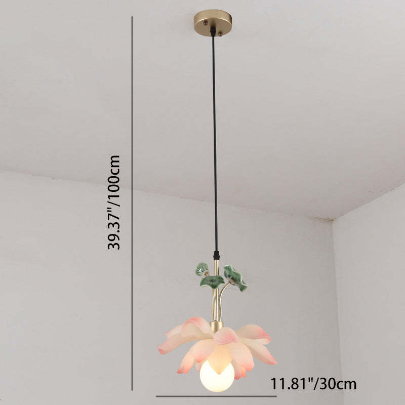Chinese Lotus Orb Iron Resin Ceramic Chandelier — 3 / 220V-240V For UK/AU