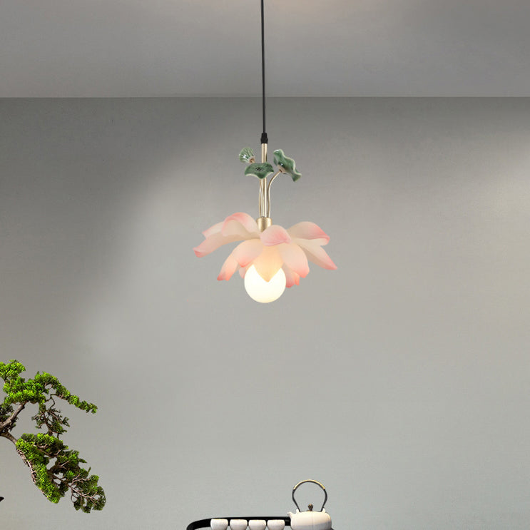 Chinese Lotus Orb Iron Resin Ceramic Chandelier