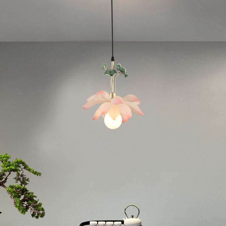 Chinese Lotus Orb Iron Resin Ceramic Chandelier