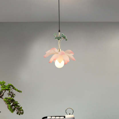 Chinese Lotus Orb Iron Resin Ceramic Chandelier