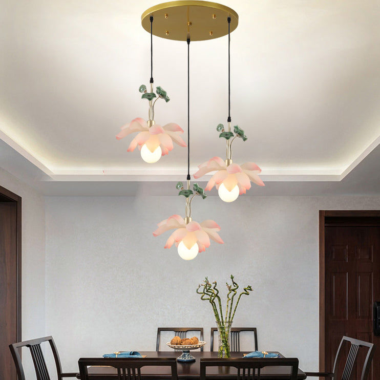 Chinese Lotus Orb Iron Resin Ceramic Chandelier — 1 / 220V-240V For UK/AU