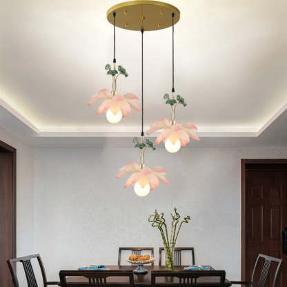 Chinese Lotus Orb Iron Resin Ceramic Chandelier — 1 / 220V-240V For UK/AU