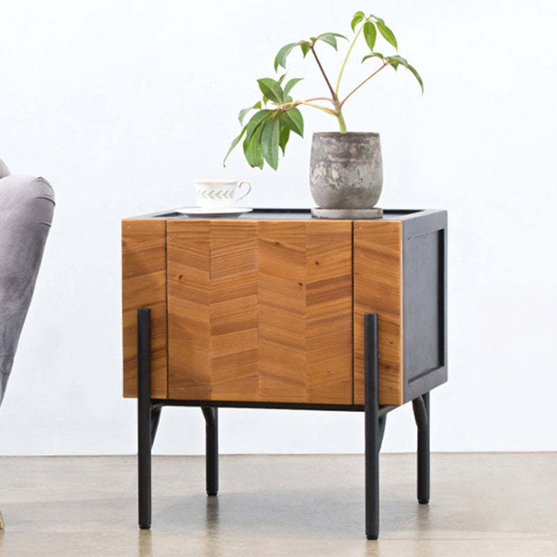 Scandinavian Square Iron Fir Wood 2-Tier Nightstand