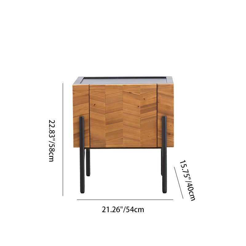 Scandinavian Square Iron Fir Wood 2-Tier Nightstand