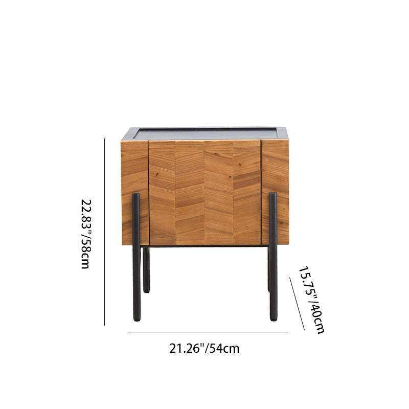 Scandinavian Square Iron Fir Wood 2-Tier Nightstand