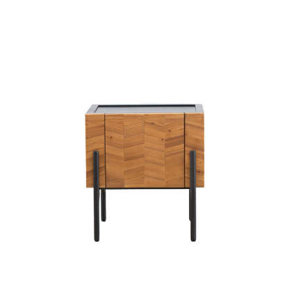 Scandinavian Square Iron Fir Wood 2-Tier Nightstand