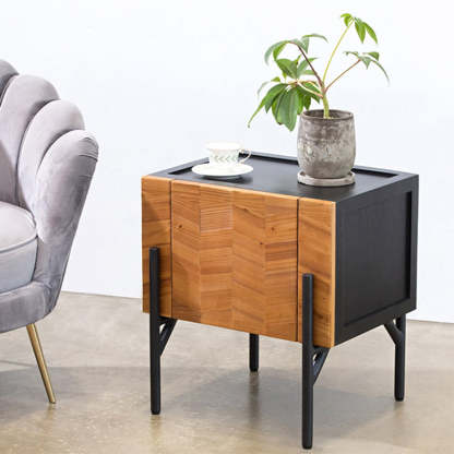 Scandinavian Square Iron Fir Wood 2-Tier Nightstand
