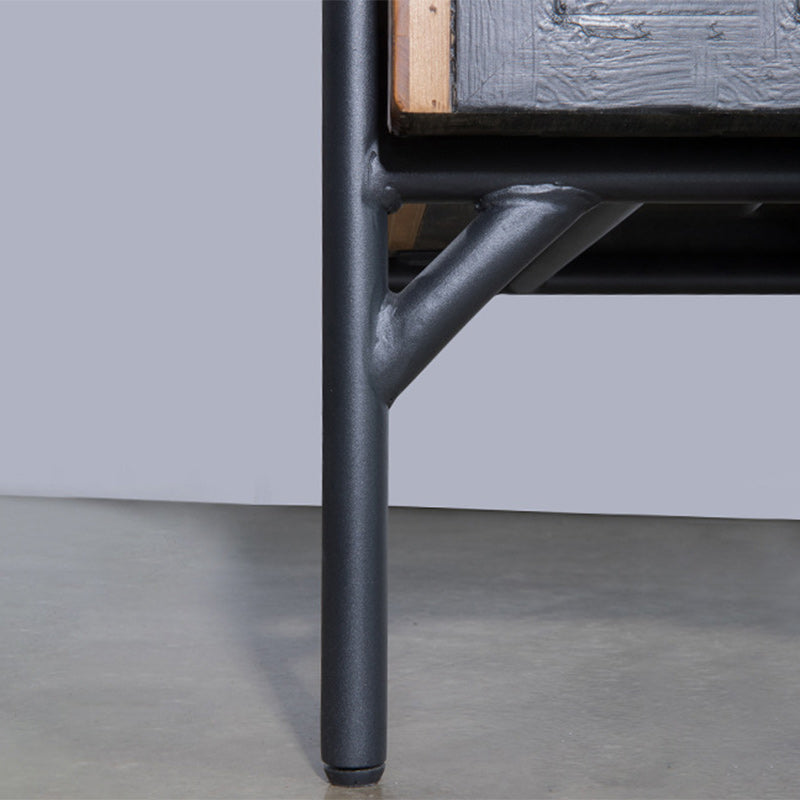 Scandinavian Square Iron Fir Wood 2-Tier Nightstand
