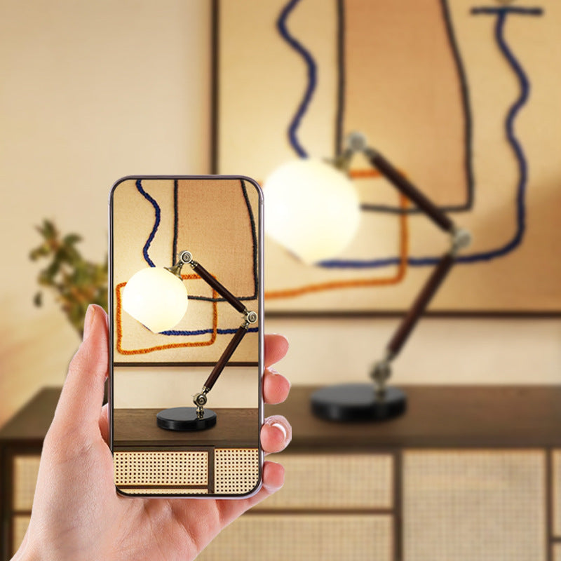 Retro Semicircle Bendable Rubber Wood Table Lamp