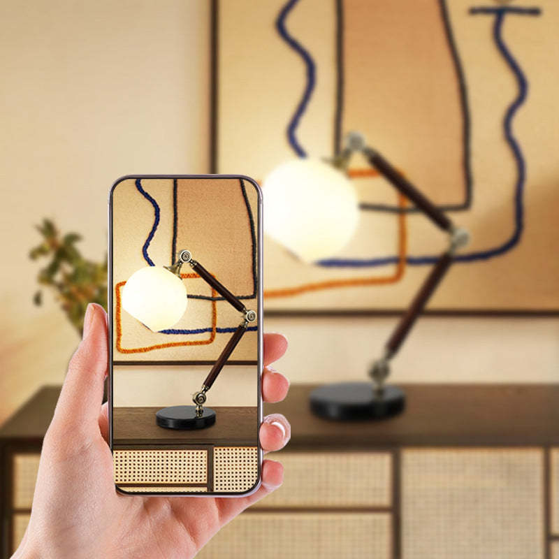 Retro Semicircle Bendable Rubber Wood Table Lamp