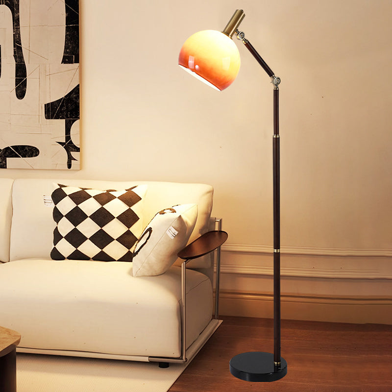 Retro Semicircle Bendable Rubber Wood Floor Lamp