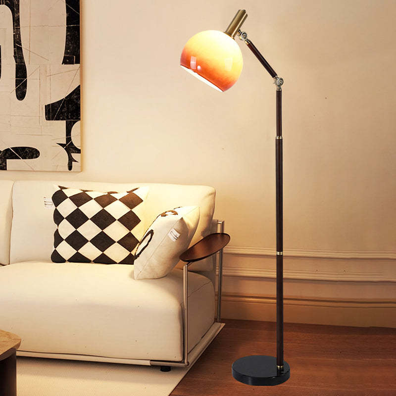 Retro Semicircle Bendable Rubber Wood Floor Lamp