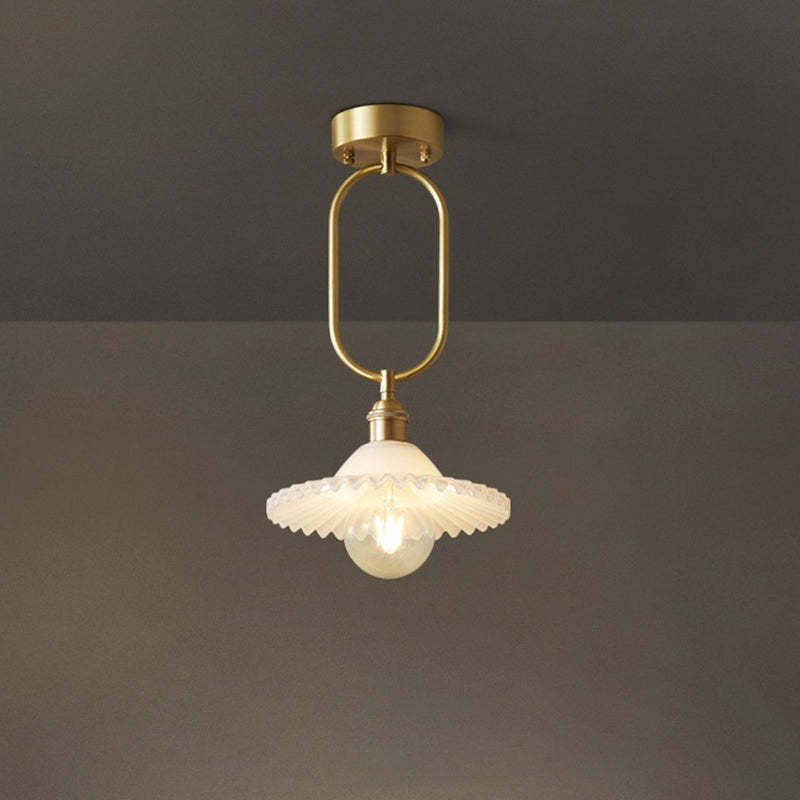 Minimalist umbrella conical green copper metal glass semi-flush mount light