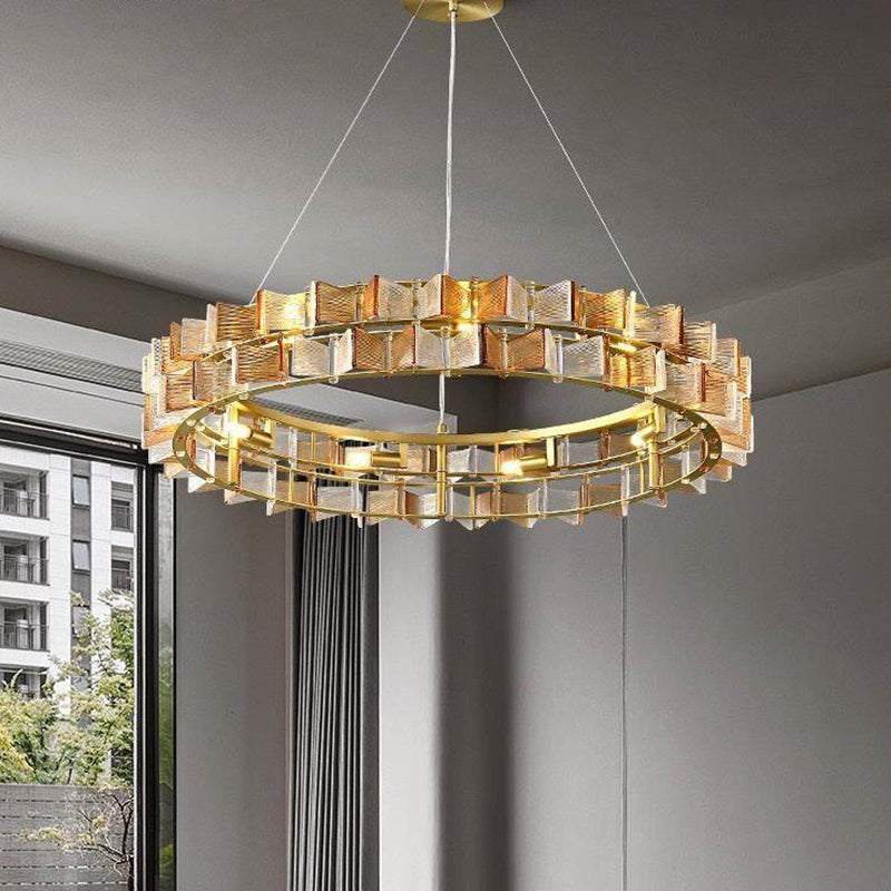 Modern Luxe Round Glass Iron Chandelier
