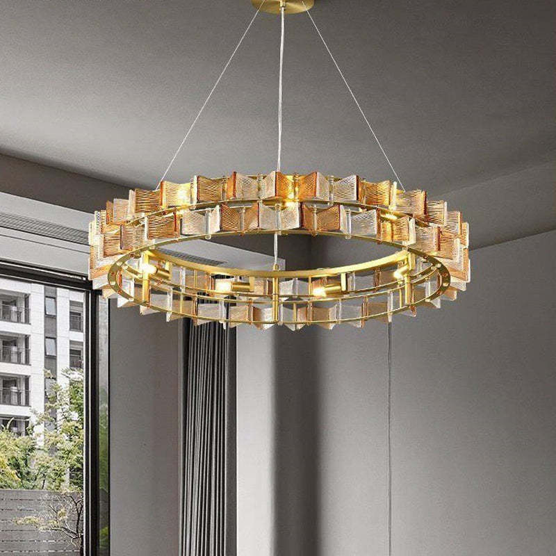Modern Luxe Round Glass Iron Chandelier — Gold / 110V-120V For US/CA