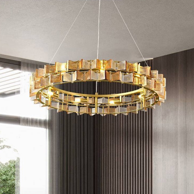Luxury round luxe blue iron chandeliers — 5.91" H x 22.83" Dia x 70.87" L / Brushed Gold / 6-Light