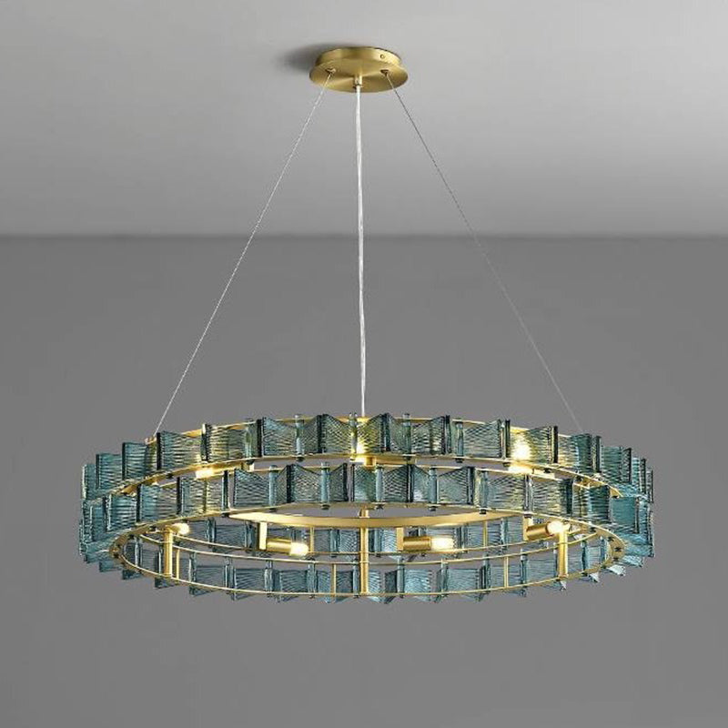 Modern Luxe Round Glass Iron Chandelier — Blue / 110V-120V For US/CA