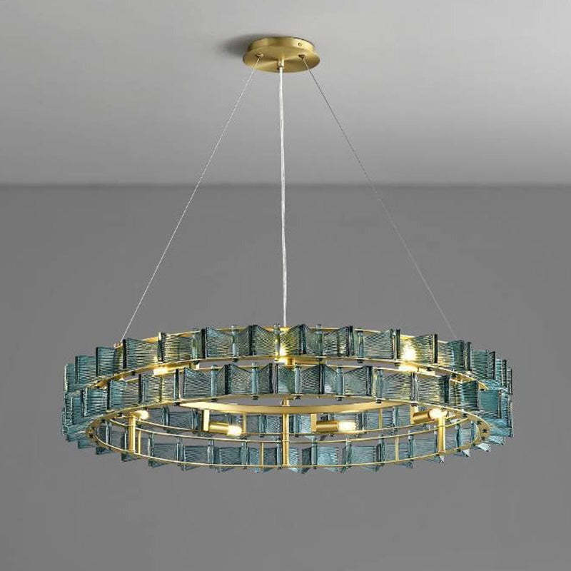 Modern Luxe Round Glass Iron Chandelier — Blue / 110V-120V For US/CA