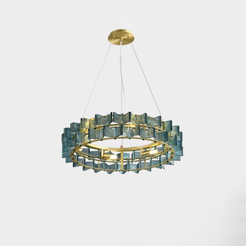 Modern Luxe Round Glass Iron Chandelier — Blue / 110V-120V For US/CA