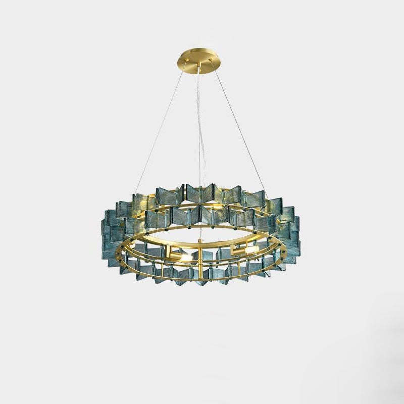 Modern Luxe Round Glass Iron Chandelier — Blue / 110V-120V For US/CA