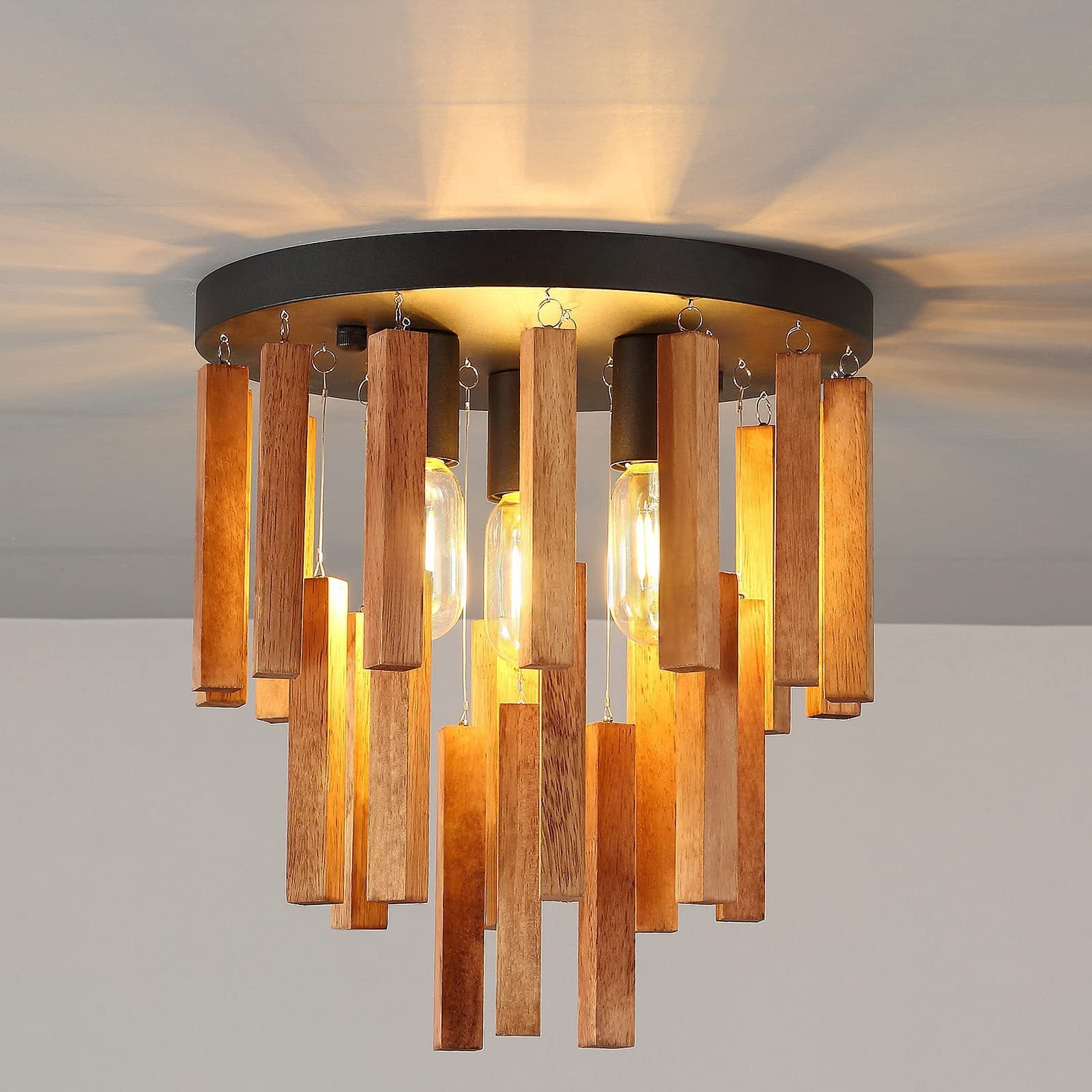 Traditional Rustic Wooden Stick Ceiling Light