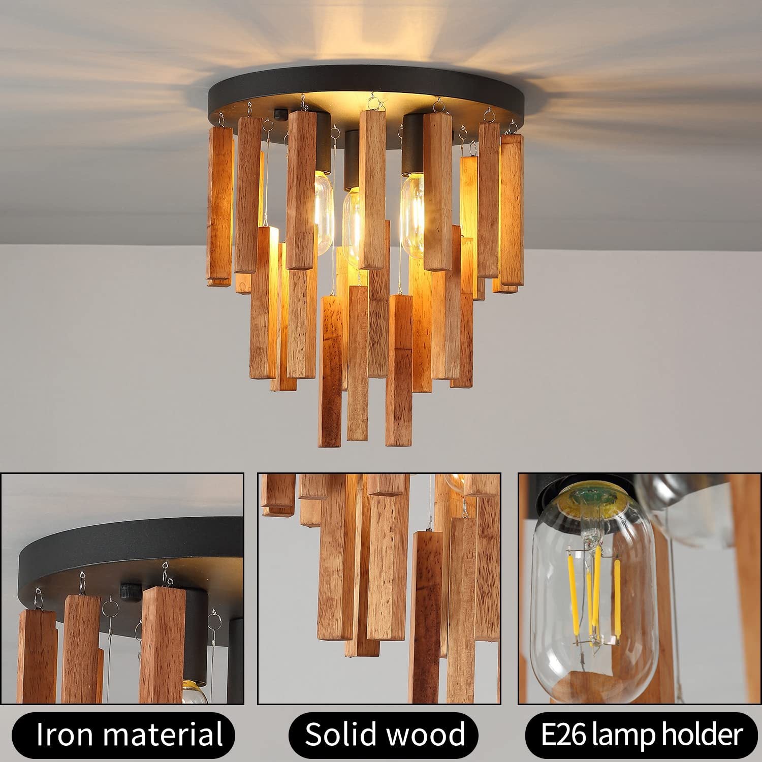 Traditional Rustic Wooden Stick Ceiling Light