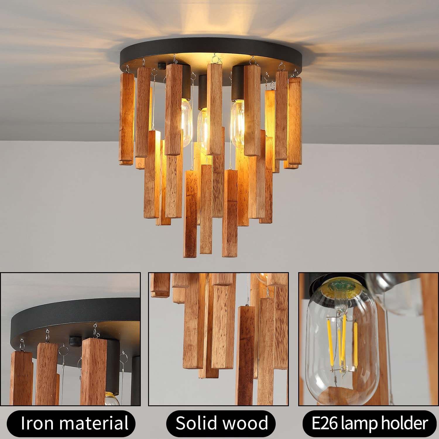 Traditional Rustic Wooden Stick Ceiling Light