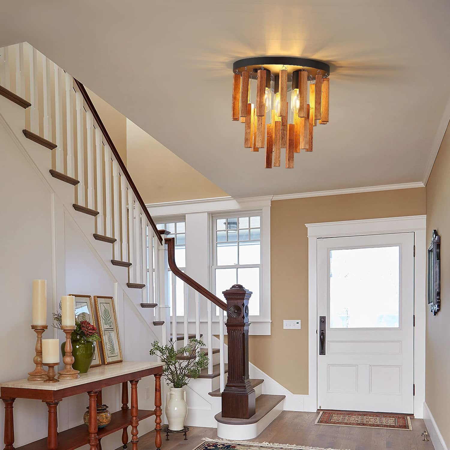 Traditional Rustic Wooden Stick Ceiling Light