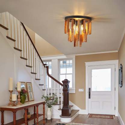 Traditional Rustic Wooden Stick Ceiling Light — 110V-120V For US/CA