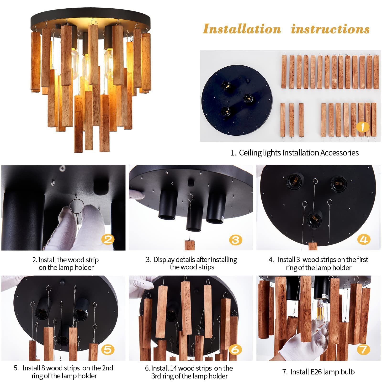 Traditional Rustic Wooden Stick Ceiling Light