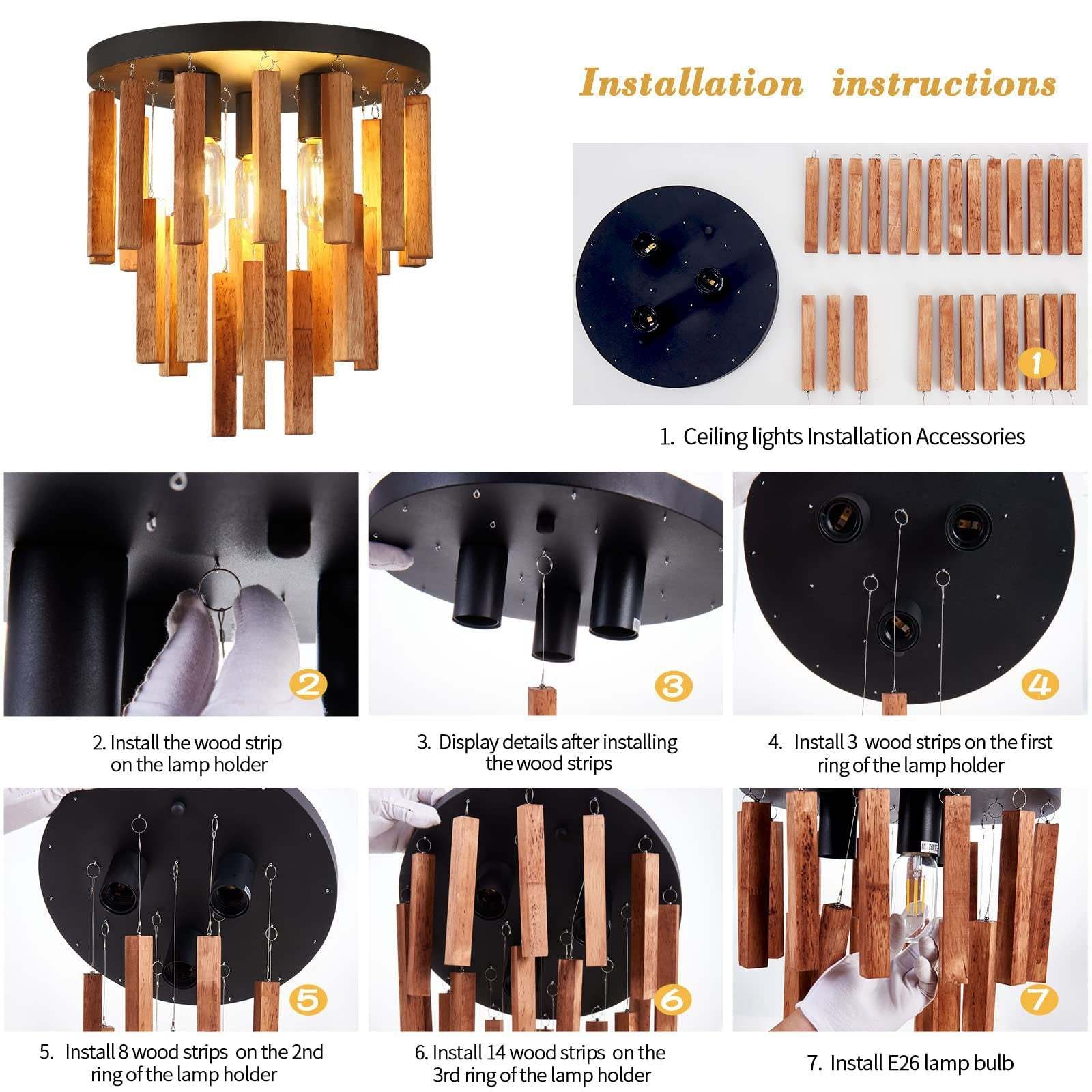 Traditional Rustic Wooden Stick Ceiling Light