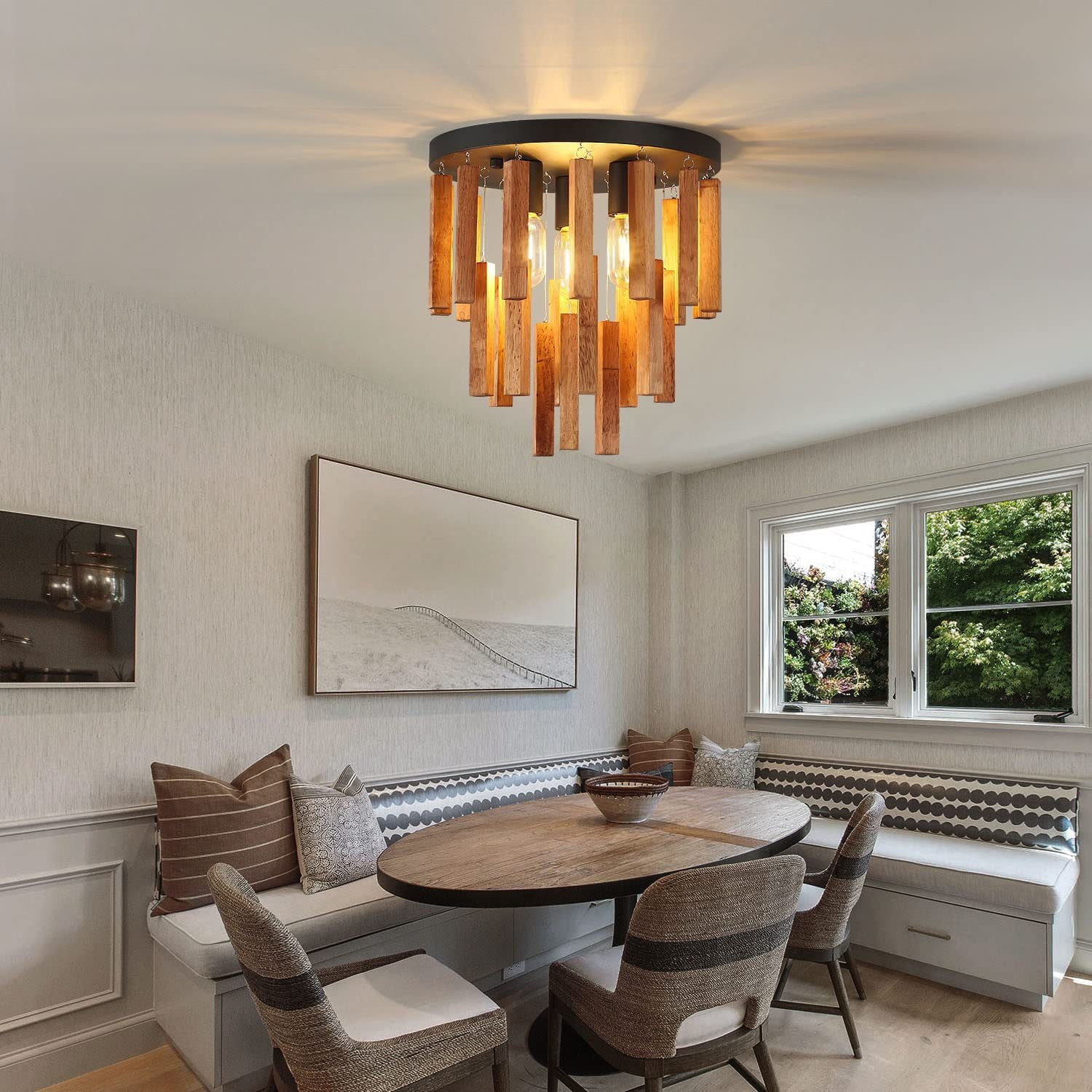 Traditional Rustic Wooden Stick Ceiling Light