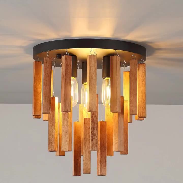 Traditional Rustic Wooden Stick Ceiling Light