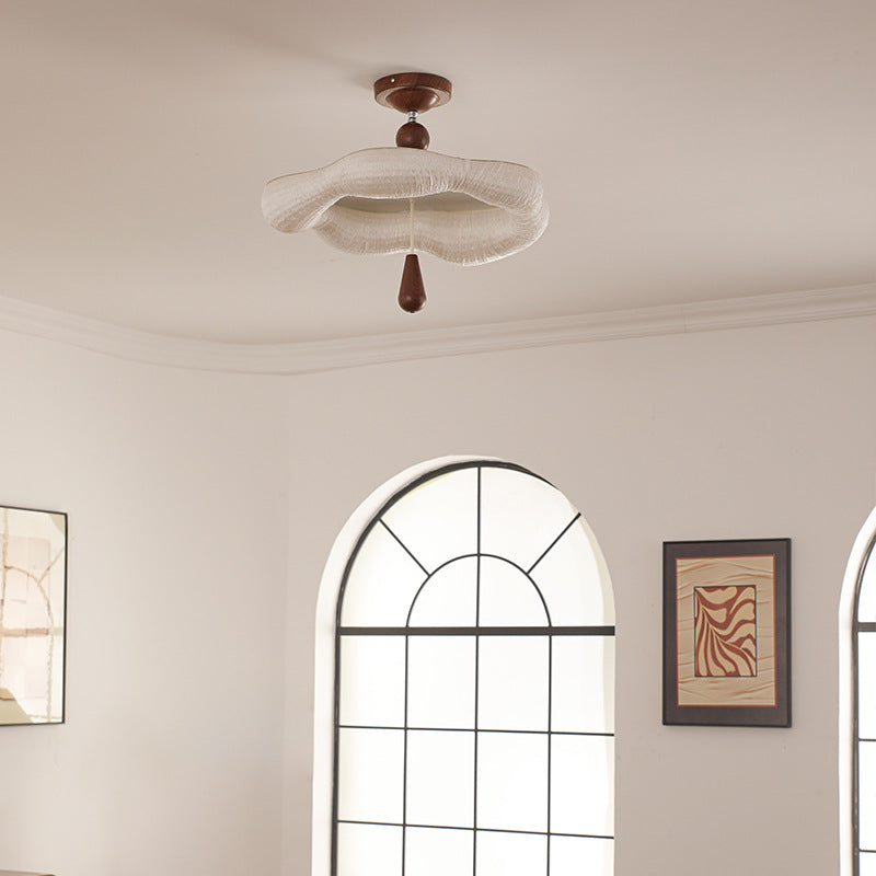 French Iron Fabric Corrugated LED Semi-Flush Ceiling Light