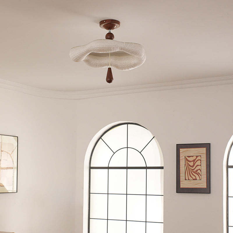 French Iron Fabric Corrugated LED Semi-Flush Ceiling Light