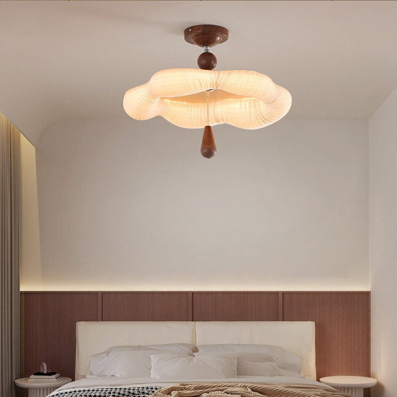 French Iron Fabric Corrugated LED Semi-Flush Ceiling Light