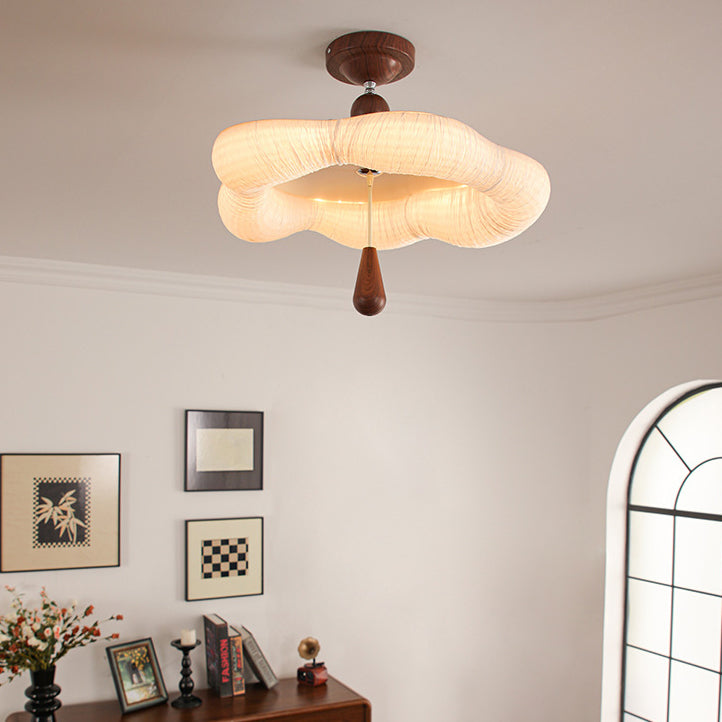 French Iron Fabric Corrugated LED Semi-Flush Ceiling Light