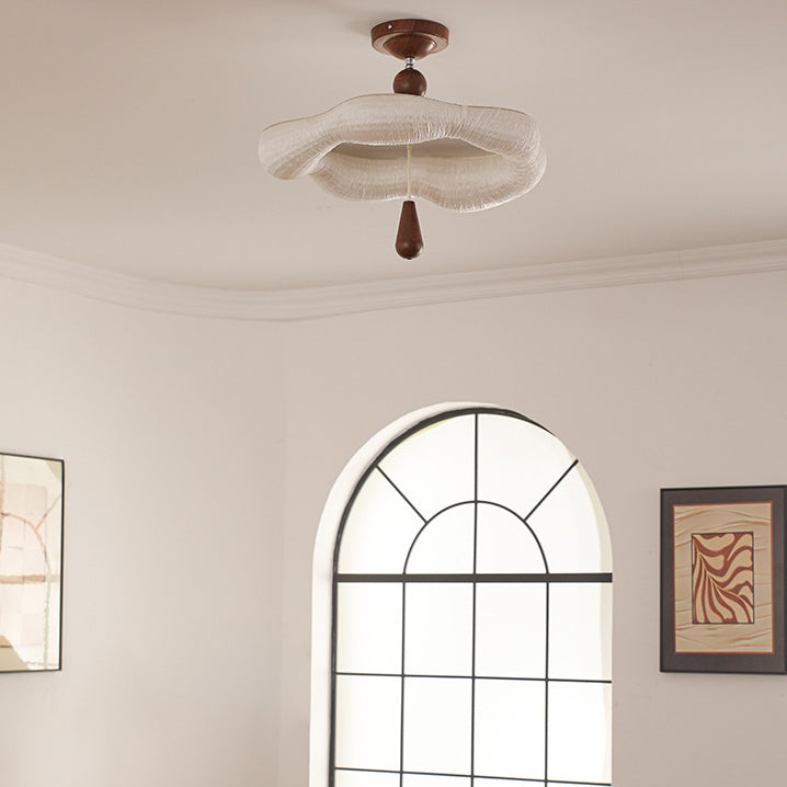 French Iron Fabric Corrugated LED Semi-Flush Ceiling Light