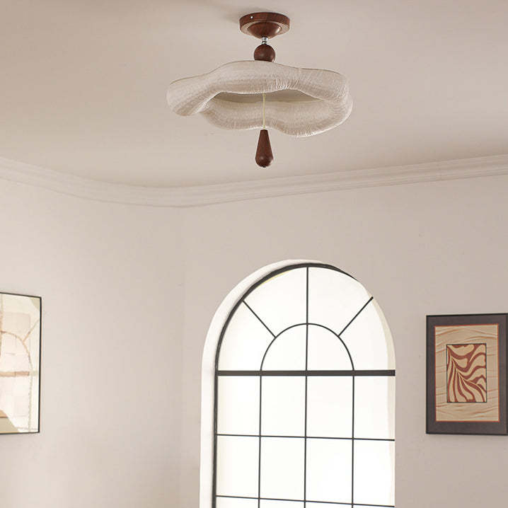 French Iron Fabric Corrugated LED Semi-Flush Ceiling Light