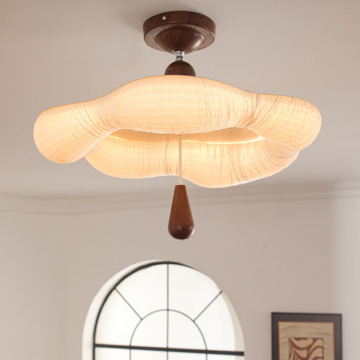 French Iron Fabric Corrugated LED Semi-Flush Ceiling Light