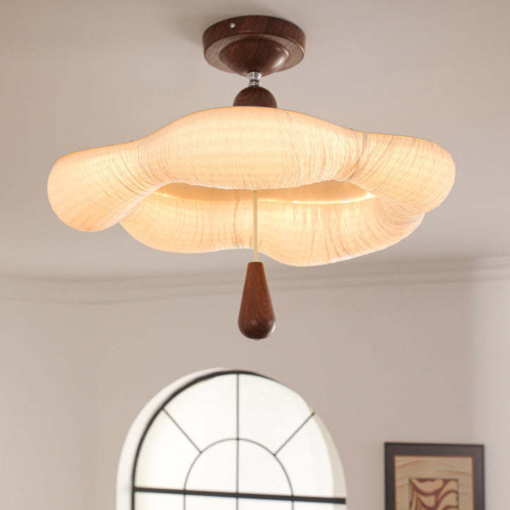 French Iron Fabric Corrugated LED Semi-Flush Ceiling Light