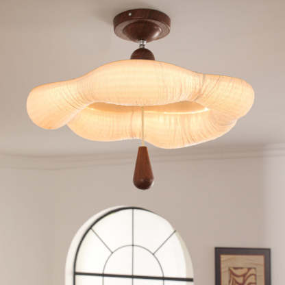French Iron Fabric Corrugated LED Semi-Flush Ceiling Light